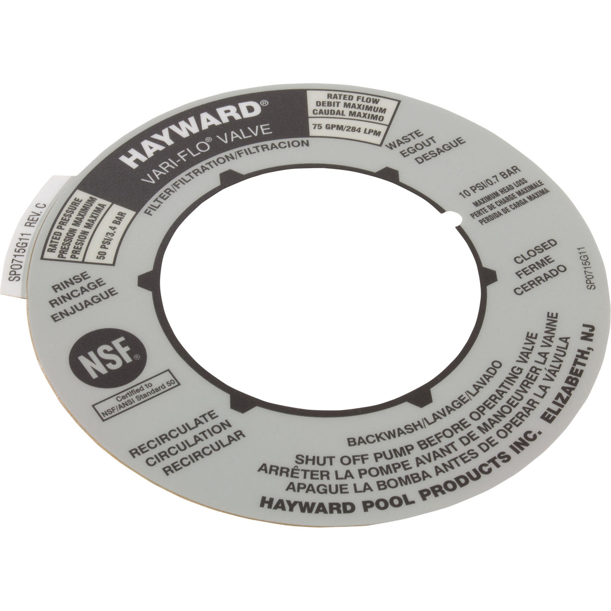Hayward Label Plate - SPX0715G