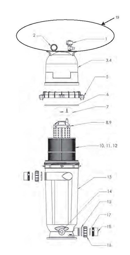 Sta-Rite 100 SqFt Posi-Clear RP Cartridge Filter 160351 parts diagram