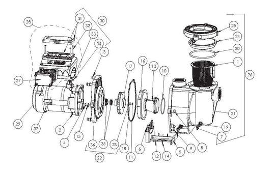 Sta-Rite IntelliPro VS+SVRS Variable Speed Pump 3HP 013002 parts diagram