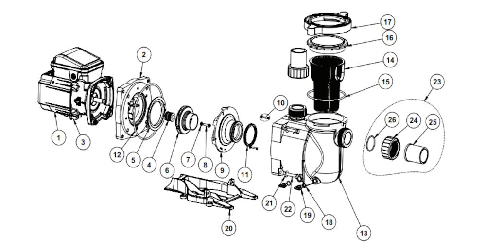 Sta-Rite SuperMax 1 Speed High Performance Pump .63HHP 1.1THP 348191 parts diagram