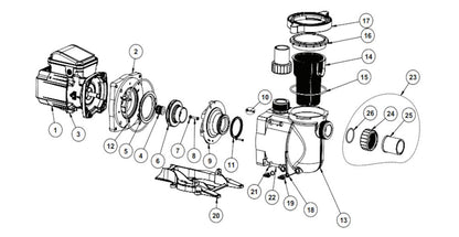 Sta-Rite SuperMax 1 Speed High Performance Pump .63HHP 1.1THP 348191 parts diagram