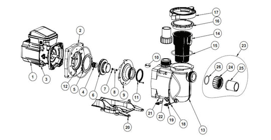 Sta-Rite SuperMax 1 Speed High Performance Pump .63HHP 1.1THP 348191 parts diagram