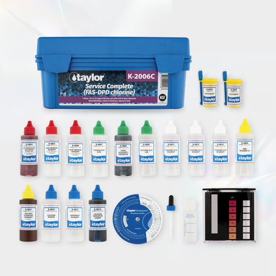 Taylor Service Complete Kit, Chlorine, Ph, Aklalinity, Hardness, CYA, 8-Pack , 2 OZ | K-2006C-8
