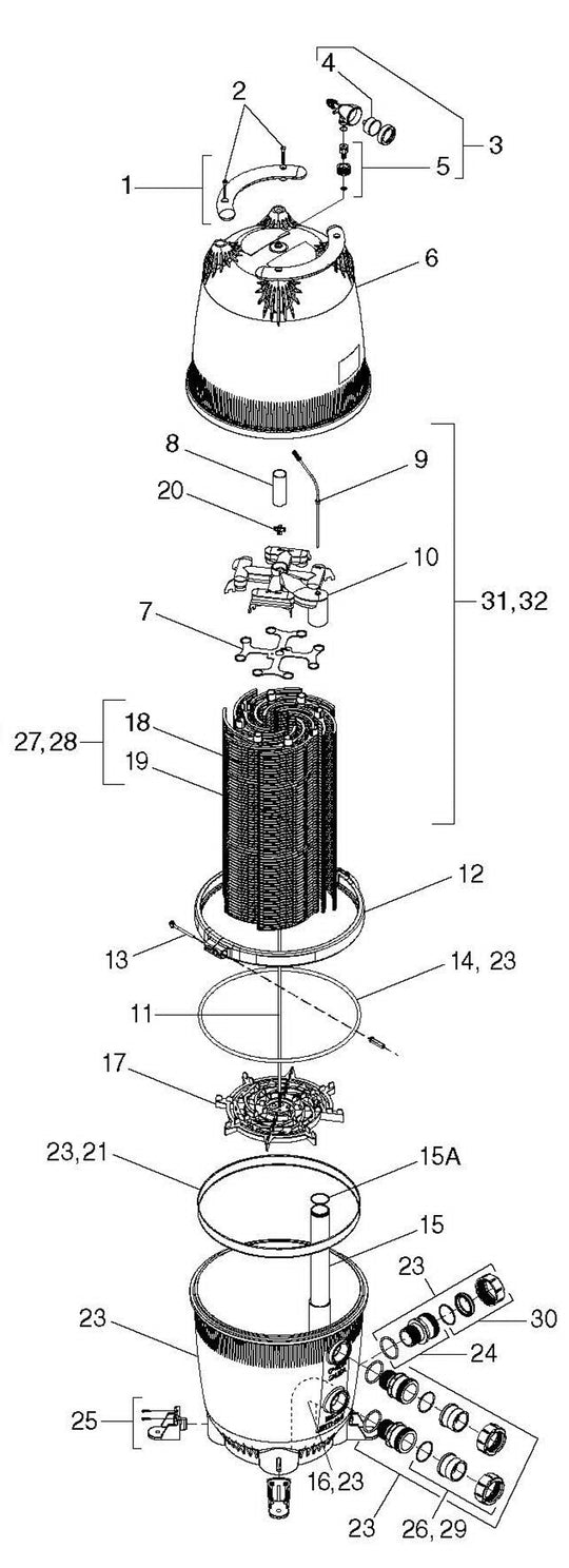 Jandy 60 SqFt DEV Series D.E. Filter DEV60 parts diagram