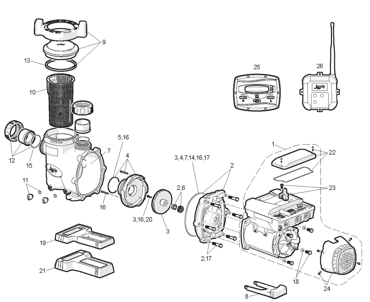 Jandy VS FloPro Variable Speed Pump 1.85HP VSFHP185DV2A parts diagram