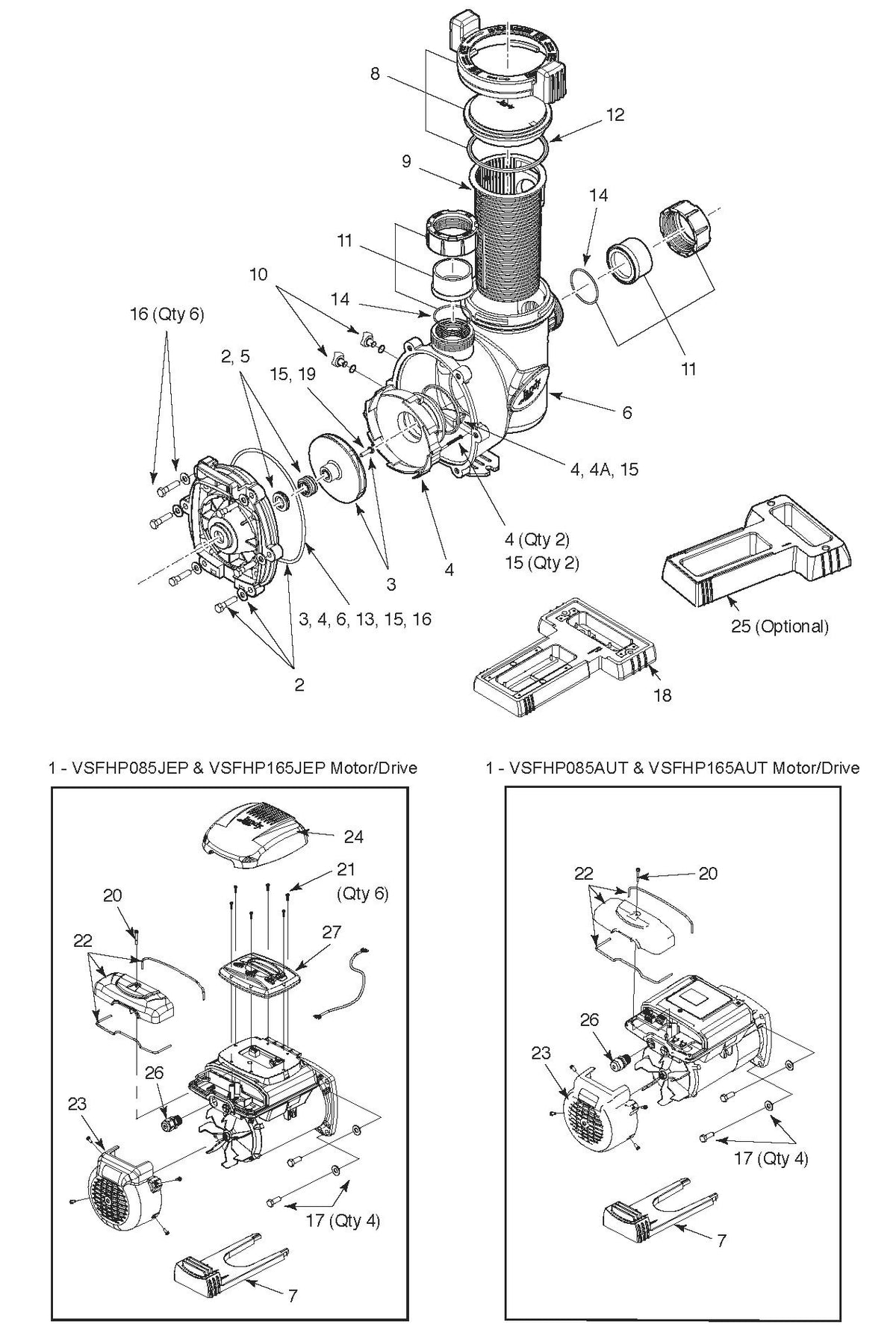 Jandy VS FloPro Variable Speed Pump 1.65HP VSFHP165AUT parts diagram