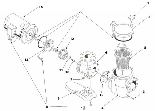 Val-Pak 600/C-Series 3-Phase CHK Bronze Pump and Motor 5HP V40-610-2 parts diagram