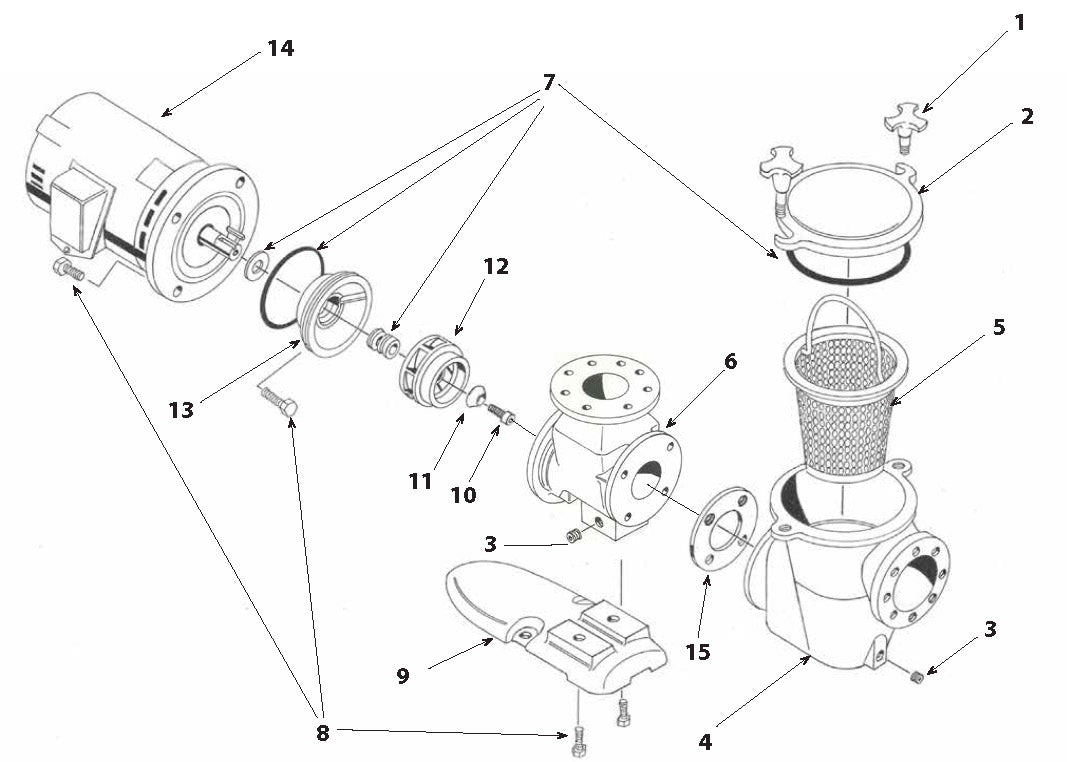 Val-Pak 600/C-Series 1-Phase CMK Bronze Pump and Motor 10HP V40-615-1 parts diagram