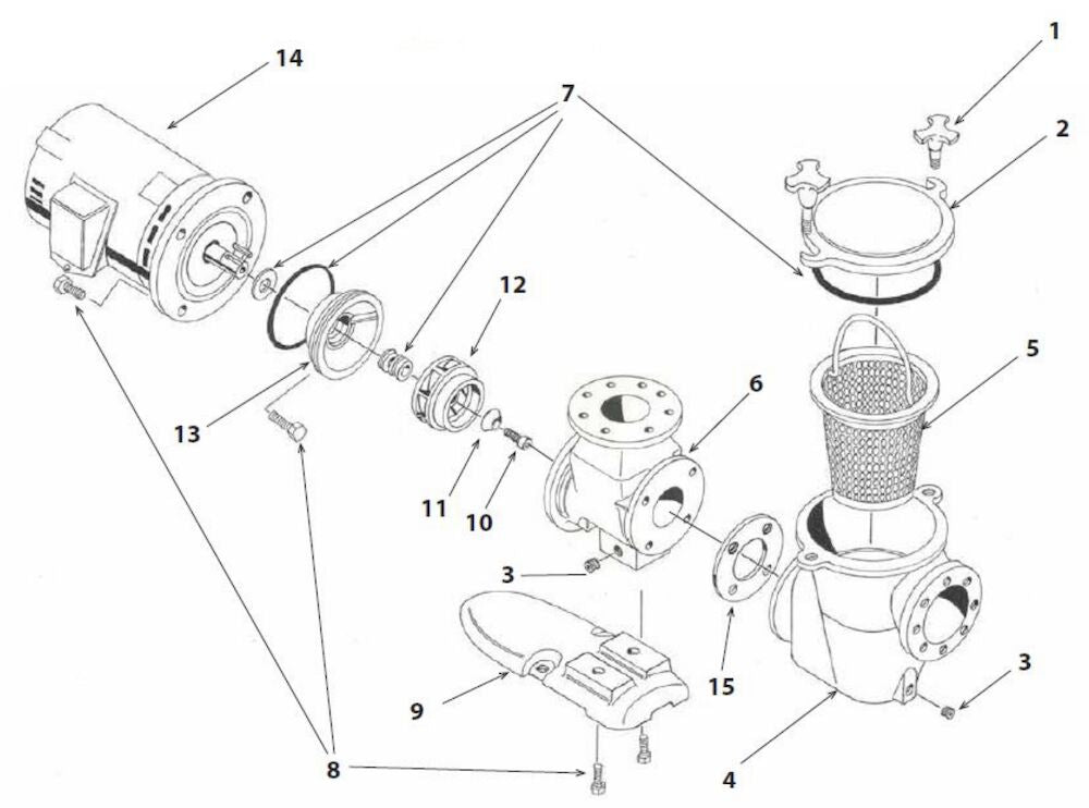 Val-Pak Martin 600/C-Series Bronze CHK Pump and Motor 7.5HP V20-804-L parts diagram