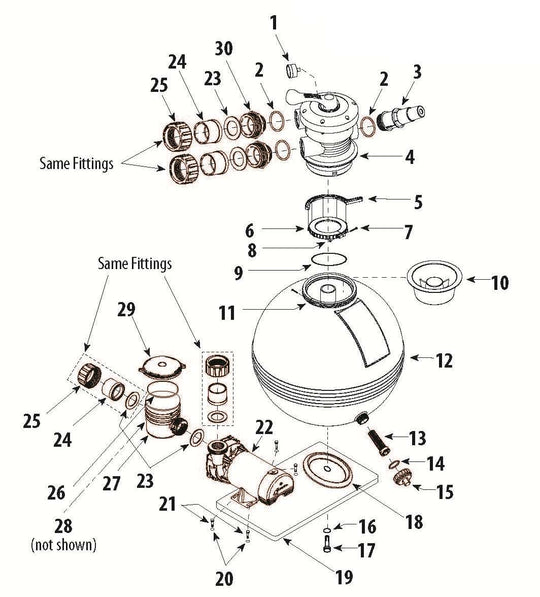 Waterway 16" TWM-30 Sand Filter System with 3' NEMA Cord and Trap 1/2 HP 520-1601 parts diagram