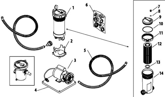 Waterway 50 SqFt TWM Cartridge Filter System with 3' NEMA Cord and Trap 1HP 520-4010 parts diagram