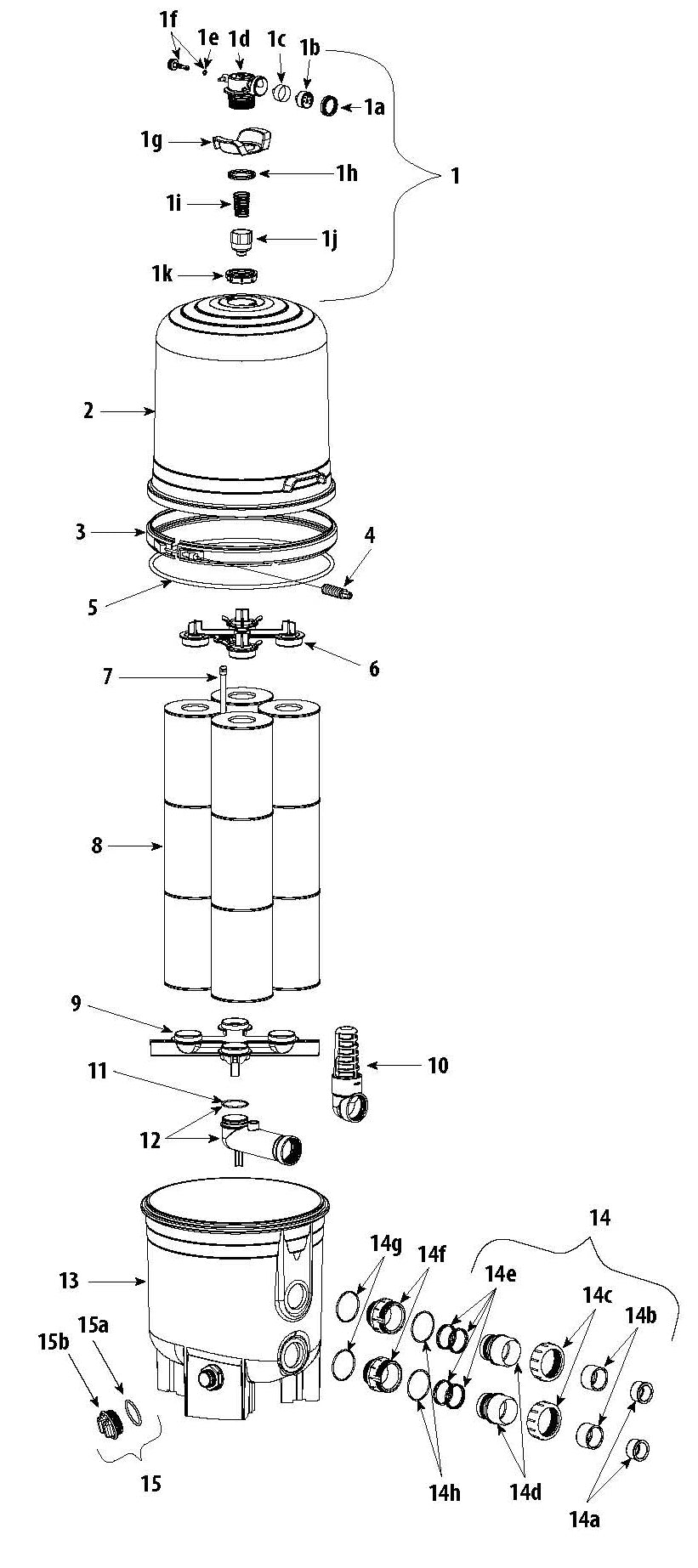 Waterway 525 SqFt Crystal Water Cartridge Filter 570-0525-07 parts diagram