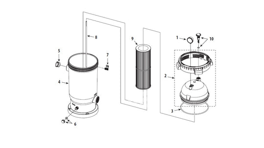 Waterway ProClean Plus 75 SqFt Single Cartridge Filter PCCF-075 parts diagram
