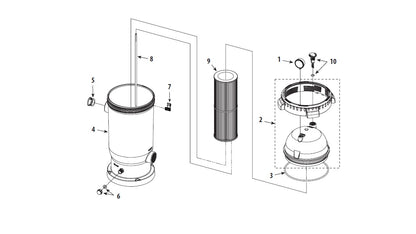 Waterway 100 SqFt ProClean Plus Single Cartridge Filter PCCF-100 parts diagram