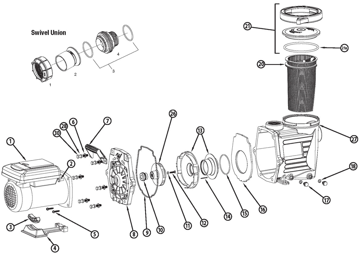 Waterway Power Defender Variable Speed Pump 1.65HP PD-165 parts diagram