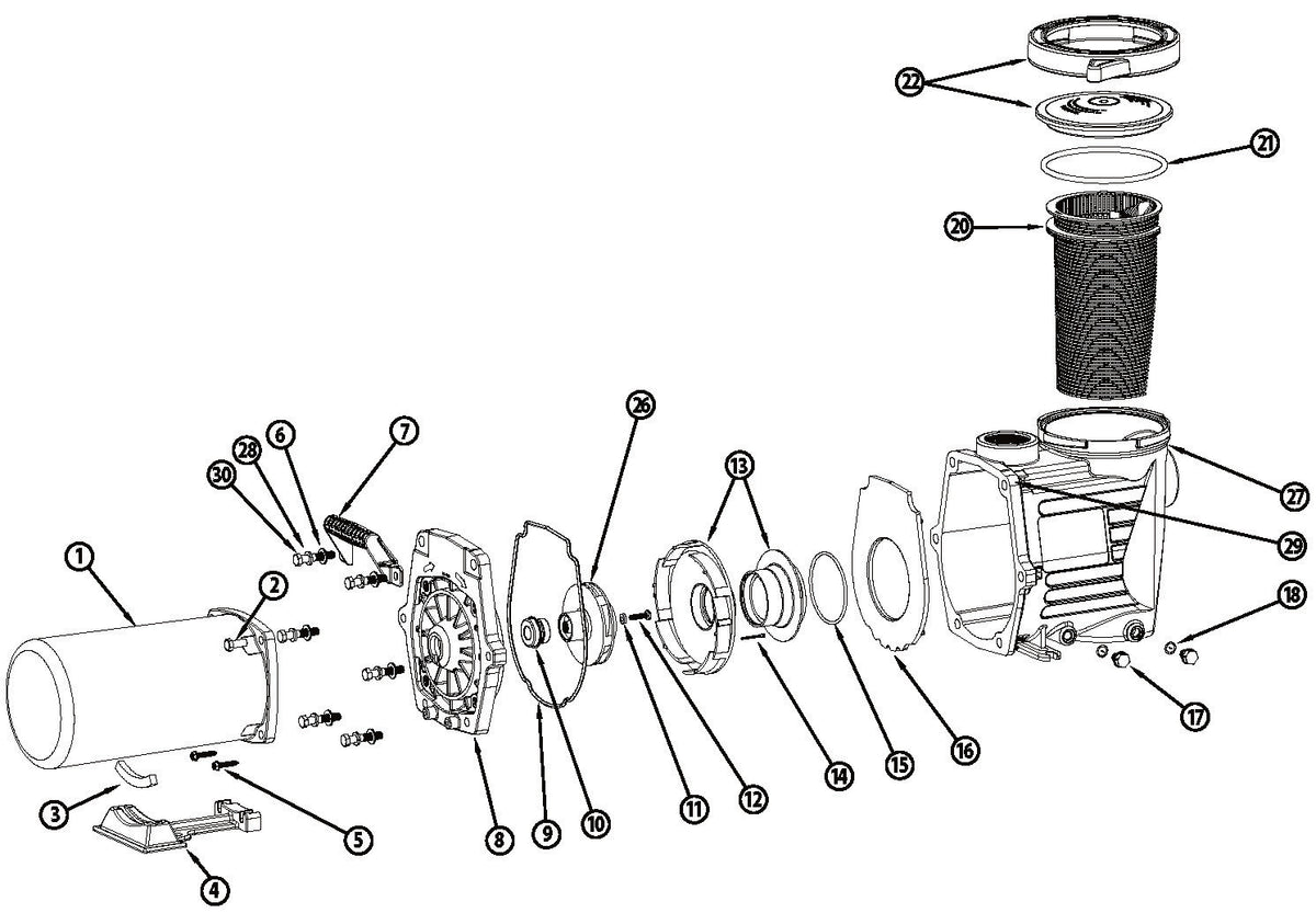 Waterway Power Defender 110 In-Ground Pool Pump 1.10HP PD-110 parts diagram
