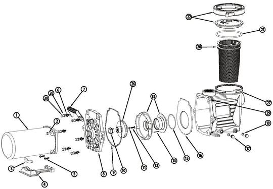 Waterway Power Defender 110 In-Ground Pool Pump 1.10HP PD-110 parts diagram