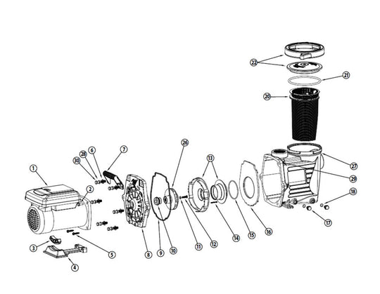 Waterway Mustang 1.4HP Variable Speed In-Ground Pump MS-140 parts diagram
