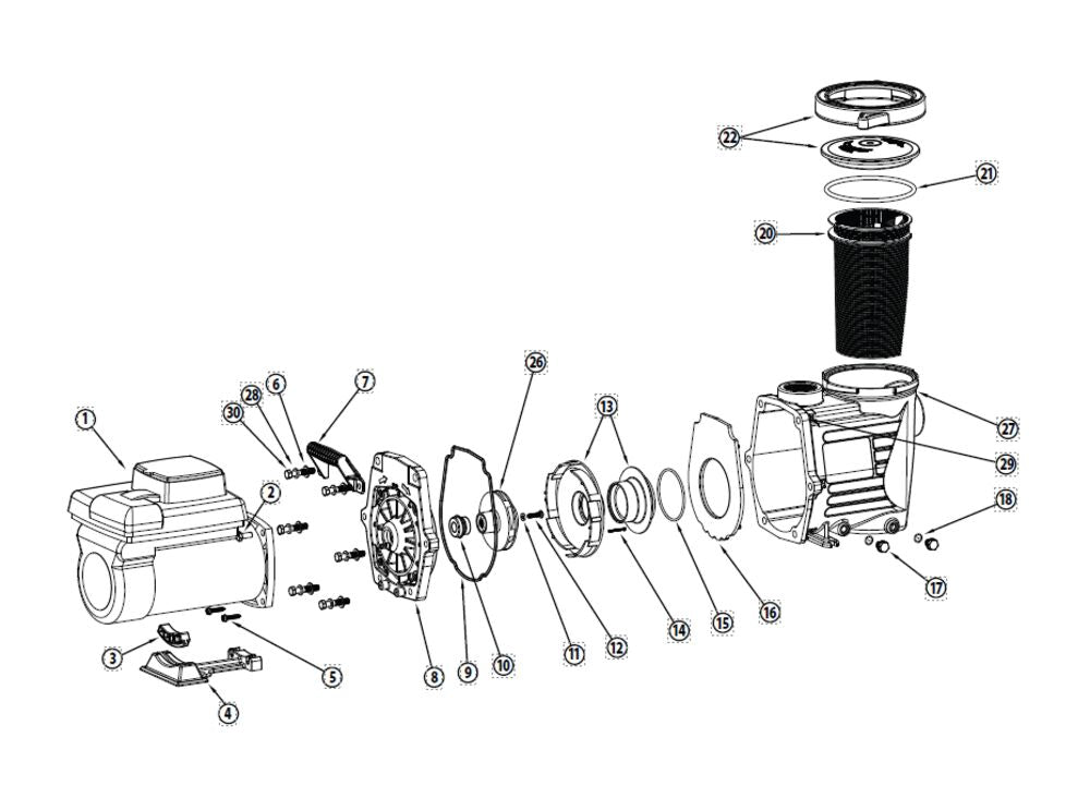 Waterway Mustang 2.7HP Variable Speed In-Ground Pump MS-270 parts diagram