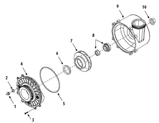 Waterway Executive 56 Frame 2 Speed Spa Pump with 2-1/2" Intake/2" Discharge 4 HP 3721621-13 parts diagram