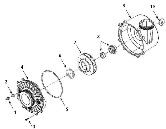 Waterway Executive 48-Frame 2-Speed 2-1/2" Intake Spa Pump 4-1/2HP 3421821-13 parts diagram