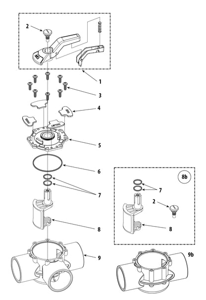 Waterway 2.5" Socket x 3" Spigot TruSeal 2-Way CPVC Diverter Valve 600-0451 parts diagram
