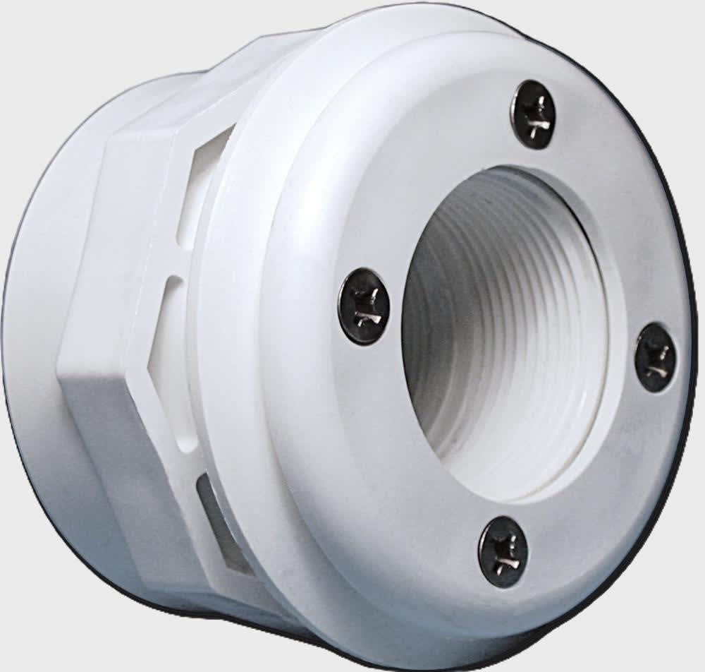 Waterway Steel Wall Fitting Assembly with Combo Spacer/Locknut, 1-1⁄2" FPT x 1-1⁄2" Socket, White - 400-9060B
