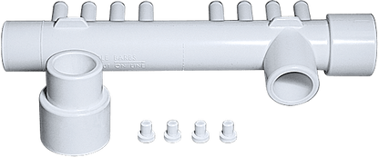 Waterway 8 Barb Mani Tee 1Spg X 1Sckt X 1Spg 3/8"B W/1"Plug & 3/8Plugs Manifold 1In Slip 8-3/8 Port Barb W/4 Plugs - 672