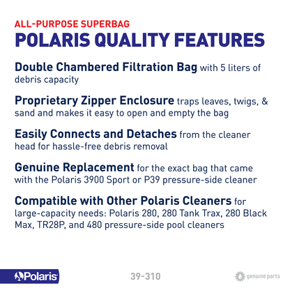 Polaris 39-310 5-liter Filter Bag Fits 280 - 3900 Cleaners